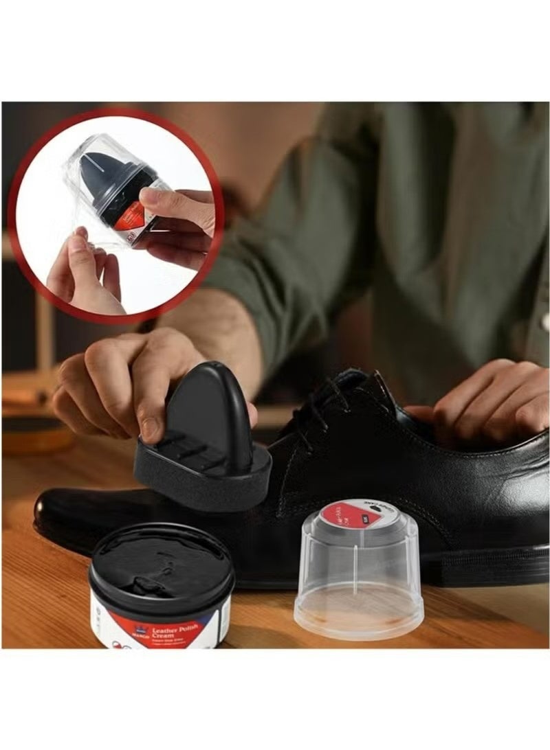 مانجو كريم بولندي جلدي، لامع ذاتي حذاء أسود مع حذاء جاذب أحذية قشطة حذاء إسفنجي طقم أحذية لامع أحذية جلدية رعاية، يحمي الجلد من الأصفاد والخدوش (أسود 40 جرام) - Image 3