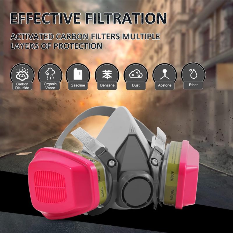 Reusable Respirator Mask: Elastomeric Ash + Powder Mask - With 2 60926 Filter Boxes For Comprehensive Protection For Construction, Painting, Woodworking & Chemical Work - Image 4