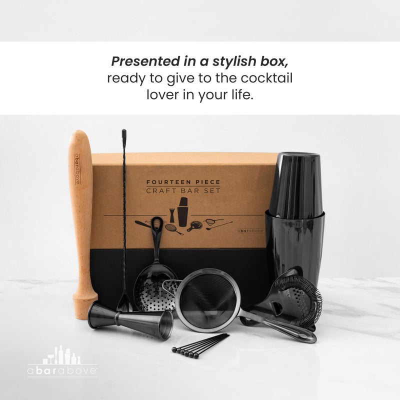 A Bar Above 14-Piece Professional Bartender Gift Set, Premium Barware Accessories, for Home Bar, Bartending Gift Kit, Includes Shaker, Jigger, Strainers, and More - Image 5