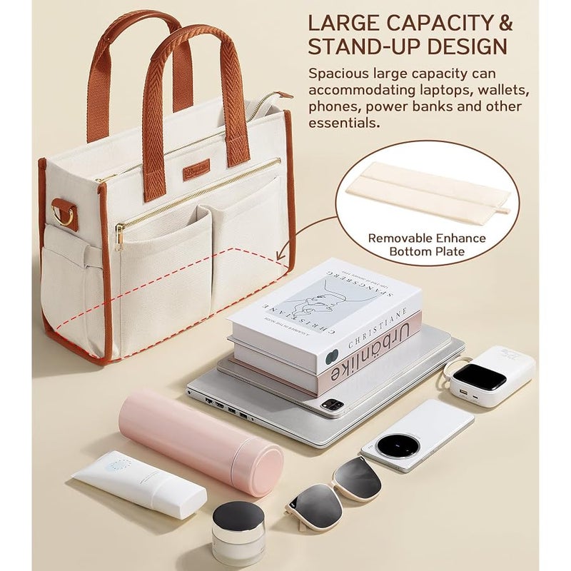 Bagstellar Canvas Tote Bag for Women, 15-Pockets Work Laptop Tote Purse Large Crossbody Nurse Teacher Bible Bag for School Travel Daily | with Strap & Zipper, Multi Compartment, Stand Upright Stably, College Shoulder Bag, Clinical Nursing Bag, Ideal Gift for Women - Image 4
