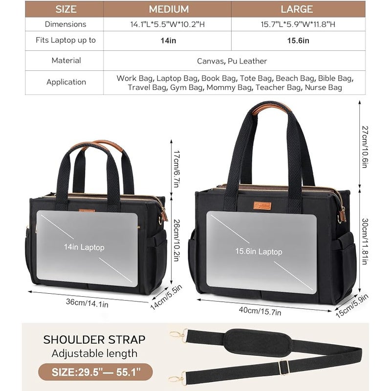 Bagstellar Canvas Tote Bag for Women, 15-Pockets Work Laptop Tote Purse Large Crossbody Nurse Teacher Bible Bag for School Travel Daily | with Strap & Zipper, Multi Compartment, Stand Upright Stably, College Shoulder Bag, Clinical Nursing Bag, Ideal Gift for Women - Image 2