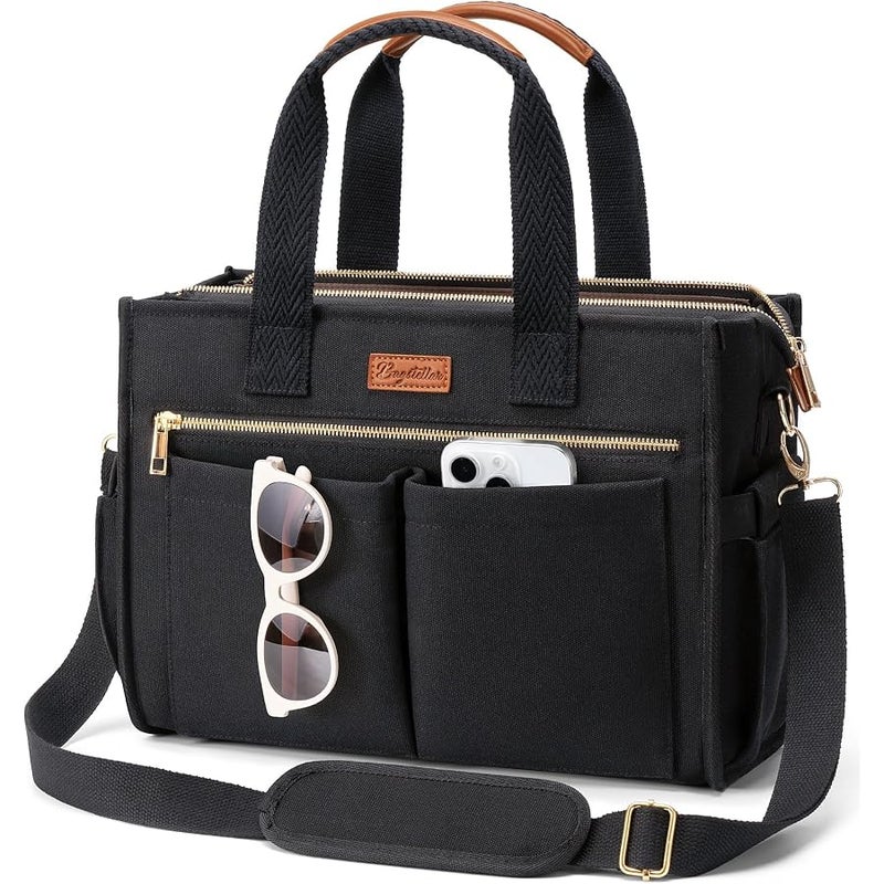 Bagstellar Canvas Tote Bag for Women, 15-Pockets Work Laptop Tote Purse Large Crossbody Nurse Teacher Bible Bag for School Travel Daily | with Strap & Zipper, Multi Compartment, Stand Upright Stably, College Shoulder Bag, Clinical Nursing Bag, Ideal Gift for Women - Image 1