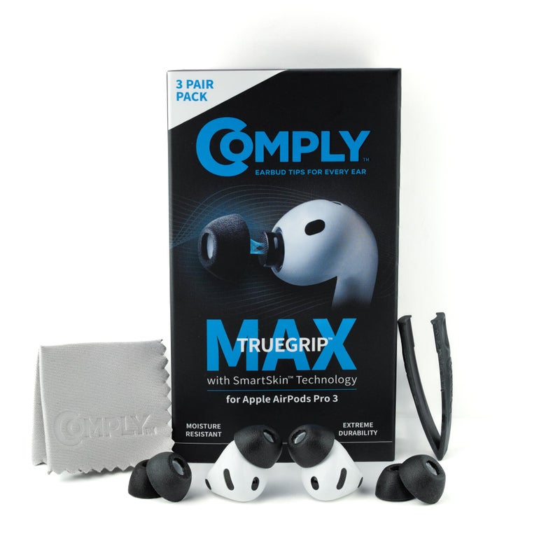 Comply TrueGrip MAX | Premium Memory Foam Replacement Earbud Tips for Apple AirPods Pro Gen 3 | Long Lasting Comfort, MAX Durability, Secure Fit, Superior Noise Isolation| Black (Large) (3 Pairs) - Image 1