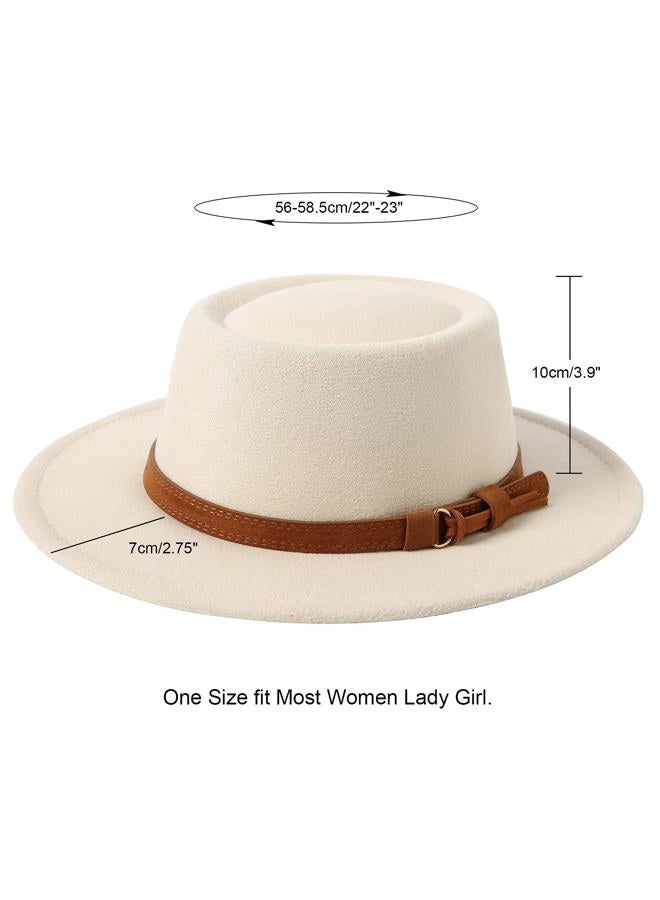 Lanzom Women Vintage Wide Brim Warm Wool Fedora Hat Belt Panama Hat Felt Jazz Hat (B-Beige, Medium) - Image 2