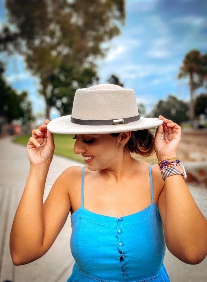 Lanzom Women Vintage Wide Brim Warm Wool Fedora Hat Belt Panama Hat Felt Jazz Hat (B-Beige, Medium) - Image 4