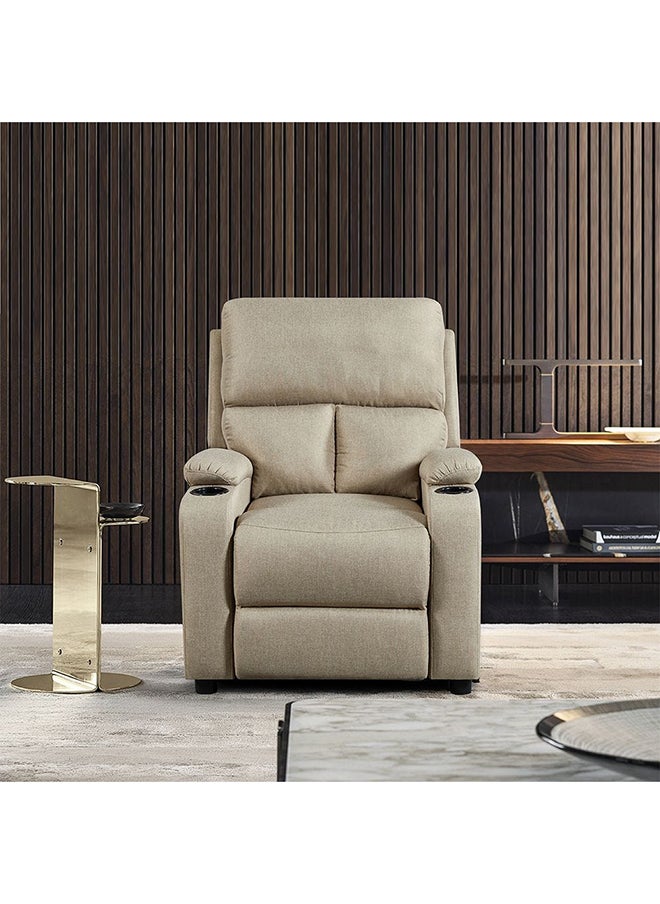 DANUBE HOME Mystic 1 Seater Fabric Pushback Recliner With Cup Holder Relaxing Chair Modern Design One Seat Sofas Comfortable Living Room Furniture L 83 x W 93 x H 103 cm Khaki  - Image 1