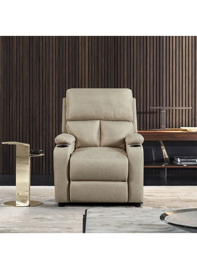 DANUBE HOME Mystic 1 Seater Fabric Pushback Recliner With Cup Holder | Accent Chair I Modern Design One Seat Sofas | Comfortable Living Room Furniture L 83 x W 93 x H 103 cm - Khaki - Image 2