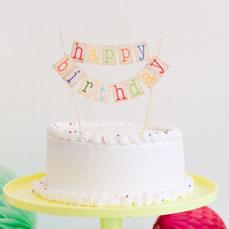 WAWOO Rainbow Happy Birthday Cake Topper - Personalized Rainbow Banner, 1st Birthday Decorations, Photo Prop, Baby Shower, Party Supplies - Image 2