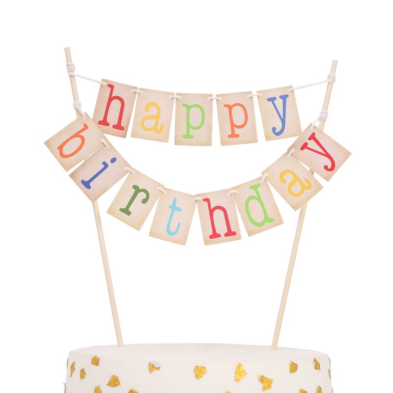 WAWOO Rainbow Happy Birthday Cake Topper - Personalized Rainbow Banner, 1st Birthday Decorations, Photo Prop, Baby Shower, Party Supplies - Image 1