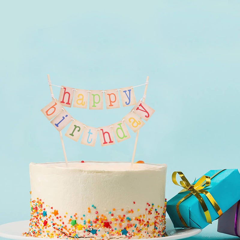 WAWOO Rainbow Happy Birthday Cake Topper - Personalized Rainbow Banner, 1st Birthday Decorations, Photo Prop, Baby Shower, Party Supplies - Image 4