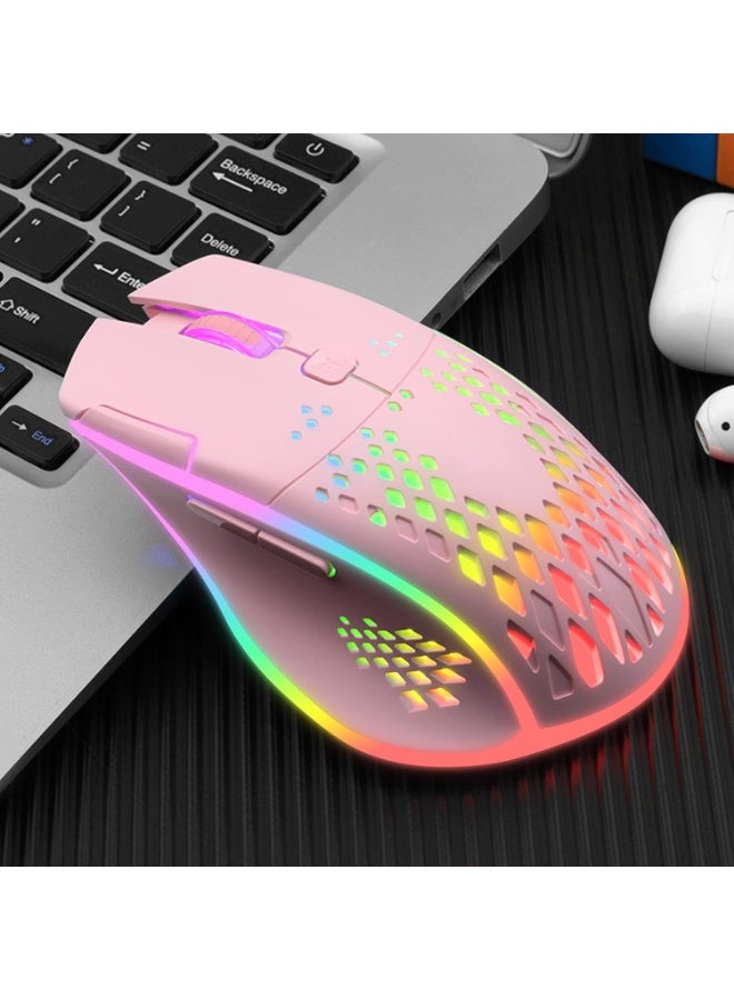 ماوس لاسلكي قابل لإعادة الشحن مع نقرة صامتة، مفتاح نقر مزدوج، أضواء LED ملونة، 3 مستويات لضبط DPI للألعاب والعمل (وردي) - Image 3