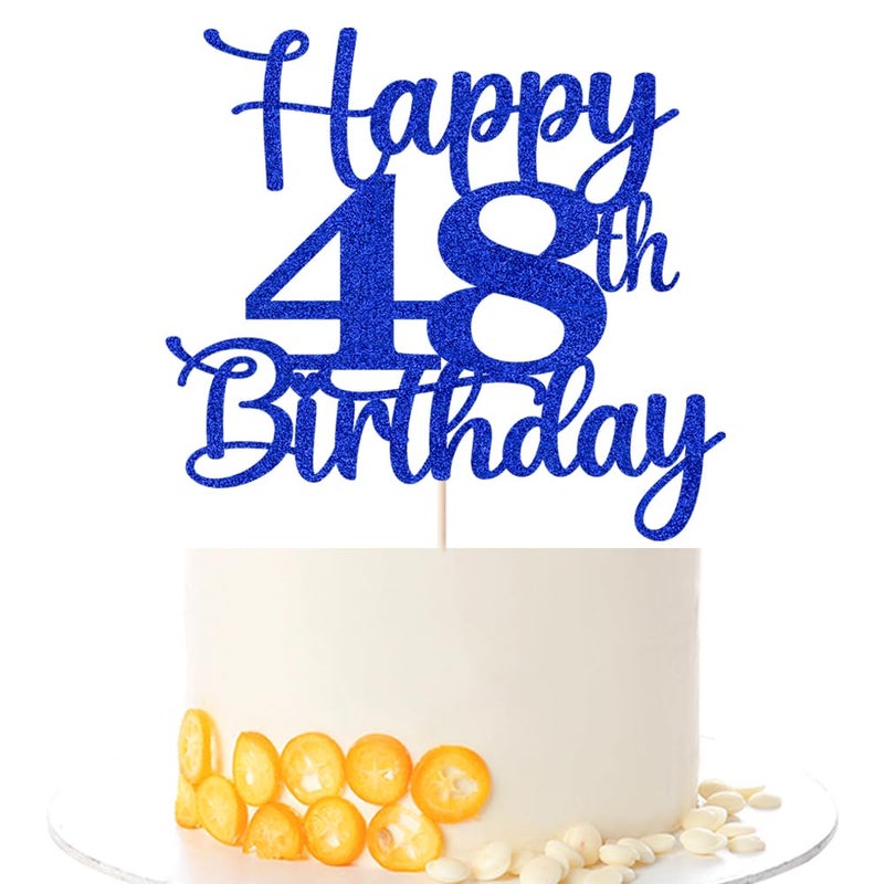 Kaoenla Happy 48th كعكة عيد ميلاد Topper Hello 48 هتافات إلى 48 سنة 48 كعكة الذكرى السنوية Topper L 48 سنة زخرفة حفلة عيد ميلاد سعيد (الأزرق 48) - Image 1