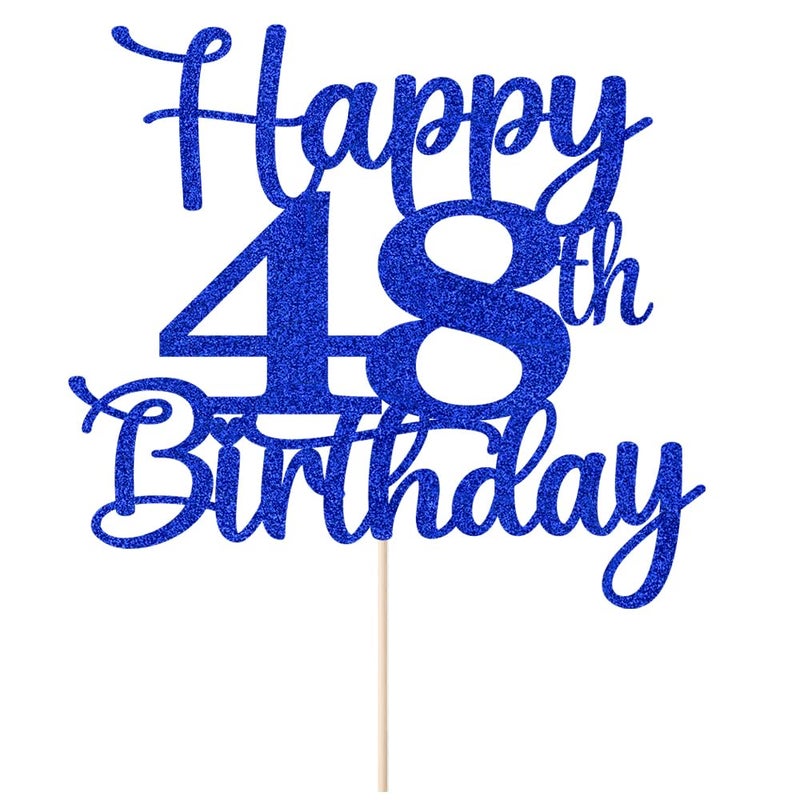 Kaoenla Happy 48th كعكة عيد ميلاد Topper Hello 48 هتافات إلى 48 سنة 48 كعكة الذكرى السنوية Topper L 48 سنة زخرفة حفلة عيد ميلاد سعيد (الأزرق 48) - Image 2