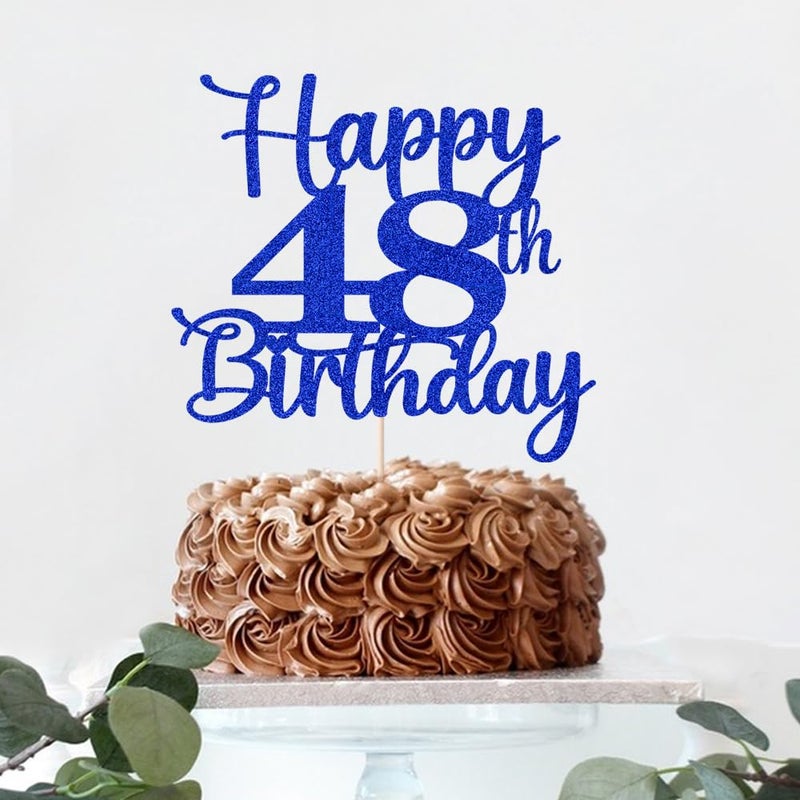 Kaoenla Happy 48th كعكة عيد ميلاد Topper Hello 48 هتافات إلى 48 سنة 48 كعكة الذكرى السنوية Topper L 48 سنة زخرفة حفلة عيد ميلاد سعيد (الأزرق 48) - Image 4