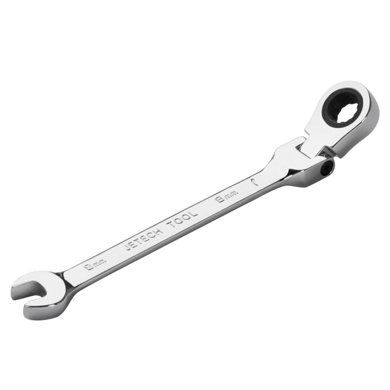Jetech 8mm Flexible Head Ratchet Wrench, Industrial Grade Cr-V Steel, 12 Point, Off Corner Design, 72 Tooth Ratchet, 180 Degree Flexible Box End - Image 1