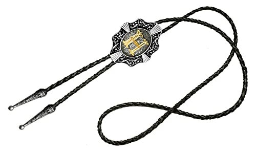 Moranse Golden Initial Letters in Flower Nursery Cowboy Bolo Tie with Cowhide Rope (H Silver, Silver Style) - Image 2
