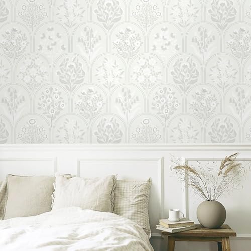 Guvana Boho Peel and Stick Wallpaper Modern Removable Self Adhesive Wall Paper for Bathroom Farmhouse Floral Wallpaper for Bedroom Grey and White Geometric Contact Paper Vinyl Rolls 78.7''x17.3'' - Image 4