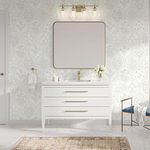 Guvana Boho Peel and Stick Wallpaper Modern Removable Self Adhesive Wall Paper for Bathroom Farmhouse Floral Wallpaper for Bedroom Grey and White Geometric Contact Paper Vinyl Rolls 78.7''x17.3'' - Image 5