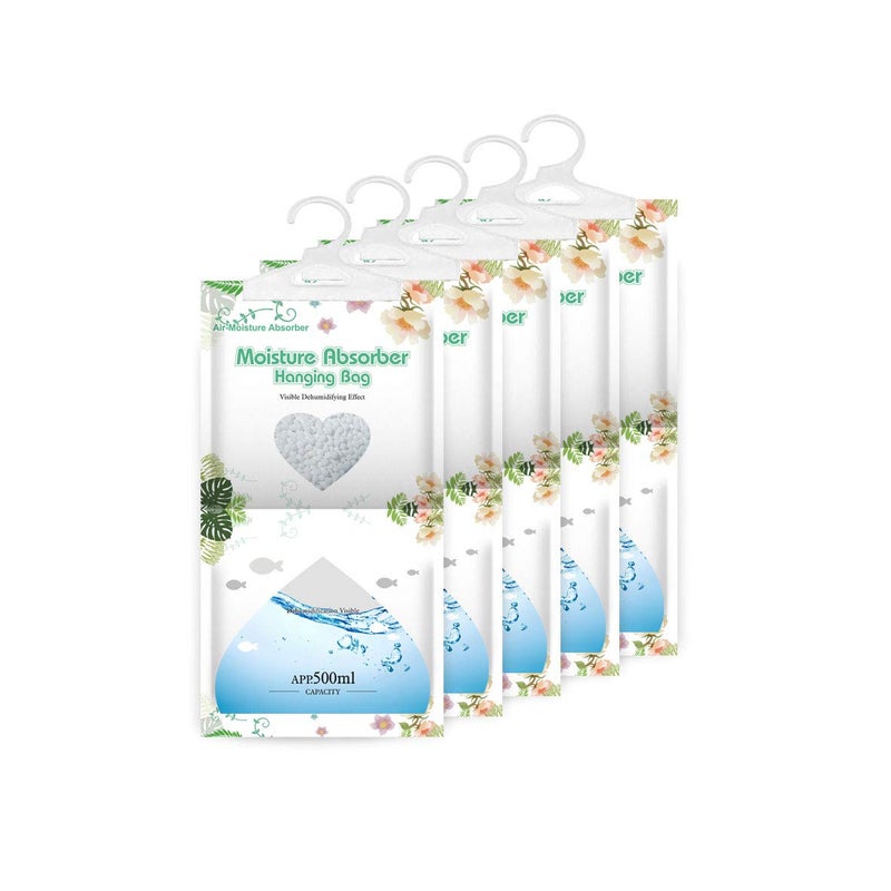 CANAGER Hanging Moisture AbsorberHanging Dehumidifier Bags for ClosetBedroom and KitchenFragrance Free5 PacksMoisture Absorb 125OZ