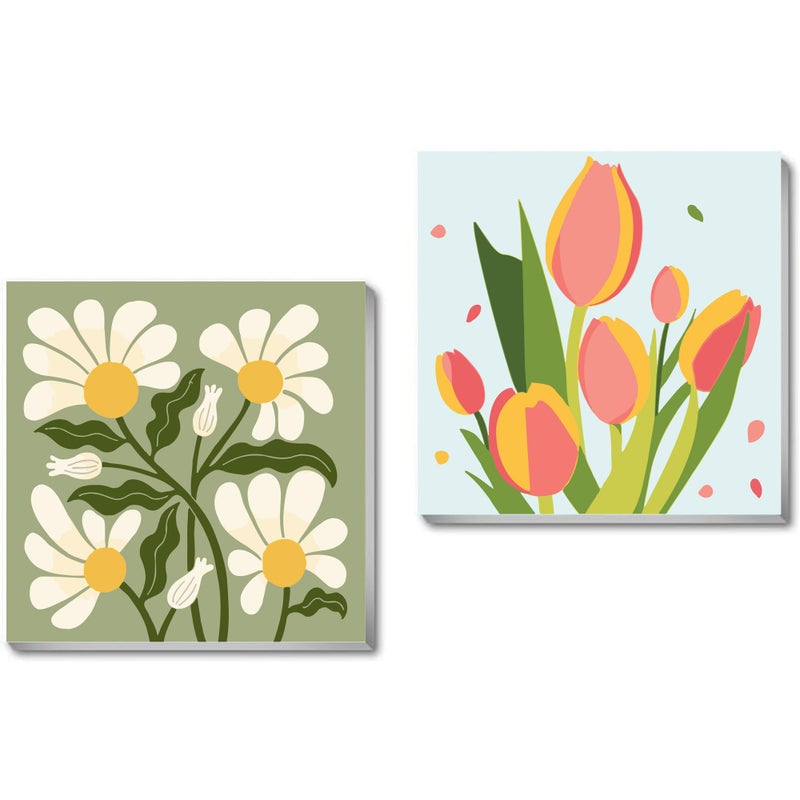 cupmod 2 Pack Framed Paint by Number for KidsEasy Flower Painting Paint by Numbers Kits on CanvasDIY Acrylic Oil Painting for Home Wall Decor8x8inch