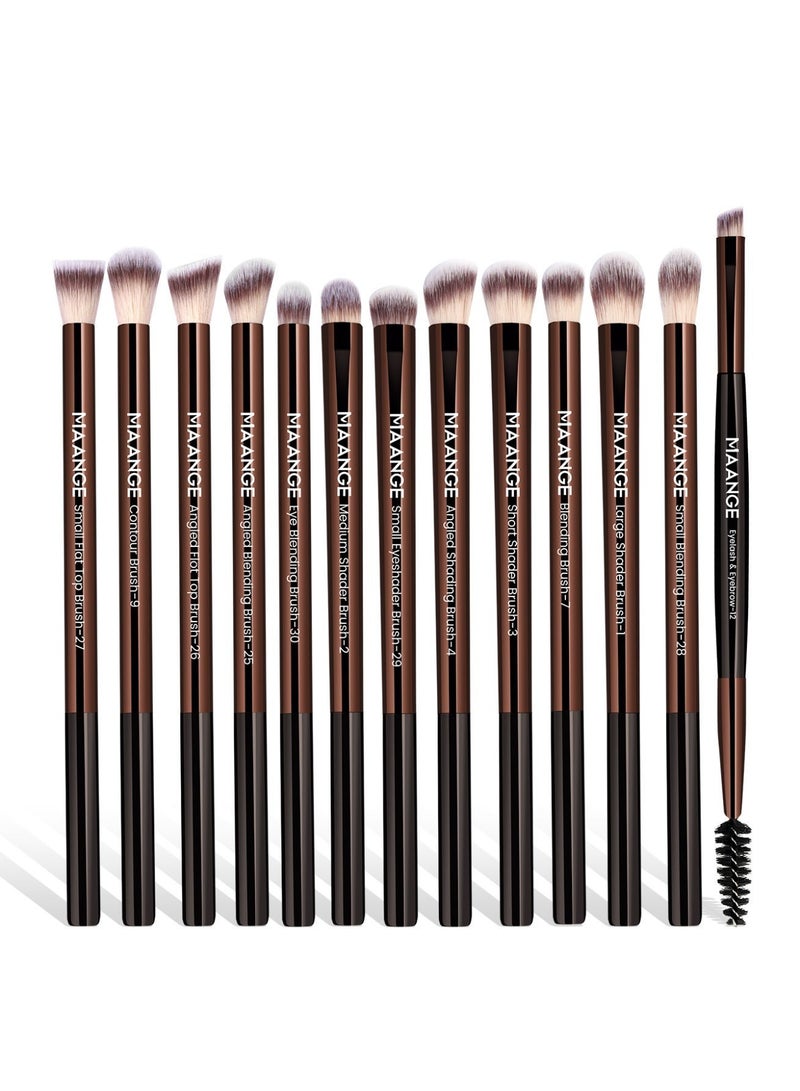 MAANGE Eye Makeup Brushes Set Professional 13pcs Brown Eyeshadow Brush Eyebrow Concealer Eyeliner Blending Brush for Makeup Premium Synthetic Eye Brush Set Brown - Image 1
