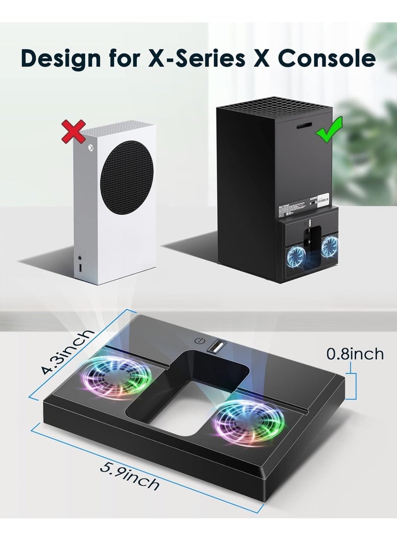 Bukela Vertical Cooling Fan Stand for Xbox Series X Console with Dual Fans, RGB LED Light, and USB Port - Image 2