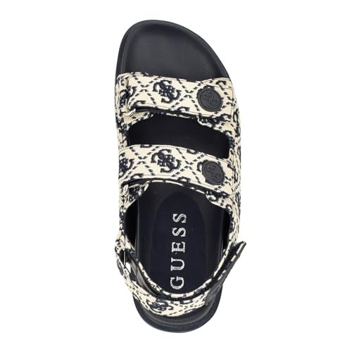 GUESS Women's FADEY Flat Sandal, Ivory/Dark Blue Logo Multi, 7.5 - Image 2