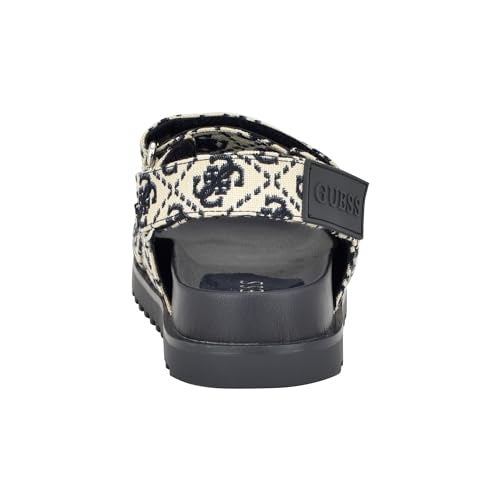 GUESS Women's FADEY Flat Sandal, Ivory/Dark Blue Logo Multi, 7.5 - Image 3