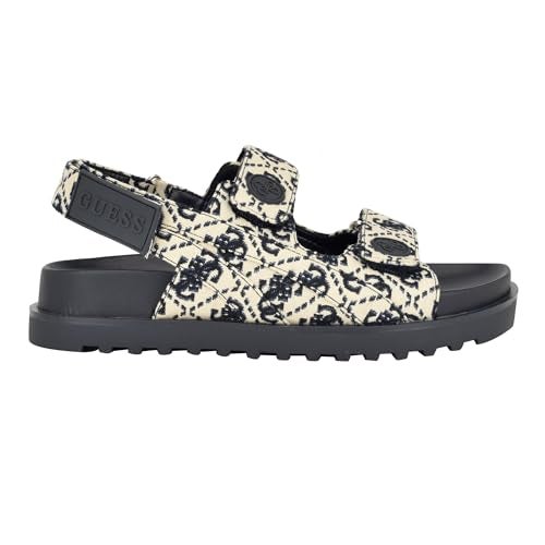 GUESS Women's FADEY Flat Sandal, Ivory/Dark Blue Logo Multi, 7.5 - Image 5