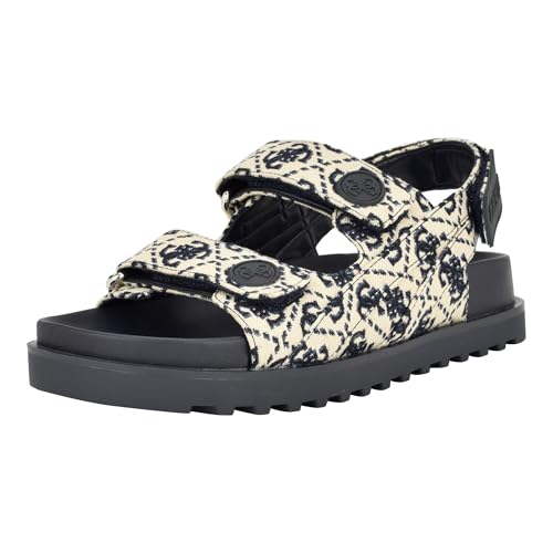 GUESS Women's FADEY Flat Sandal, Ivory/Dark Blue Logo Multi, 7.5 - Image 1