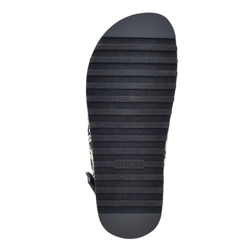 GUESS Women's FADEY Flat Sandal, Ivory/Dark Blue Logo Multi, 7.5 - Image 4