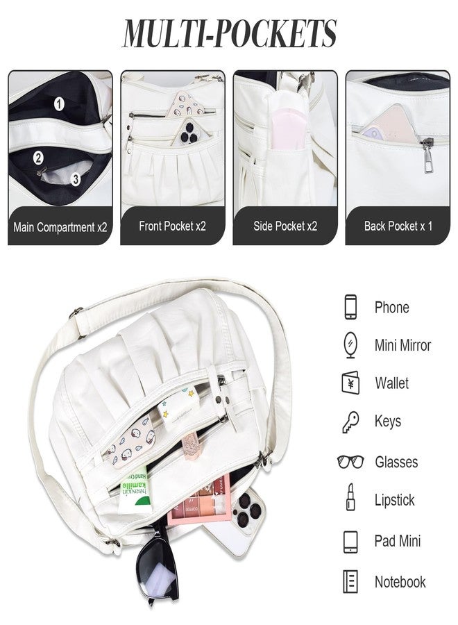 WITERY Crossbody Bag for Women - Soft PU Leather Multi-Pocket Shoulder Handbags Pocketbooks, Ladies Ruched Medium Crossbody Bag Hobo Tote for Shopping or Travel - Image 4