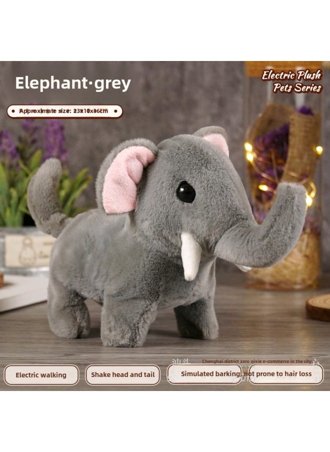Children's Pet Simulation Rabbit Dog Doll Plush Electric Toy Vocal Walking Calling Electric Men And Women-Color:Elephant (grey)-Specification:Opp Bag  - Image 1