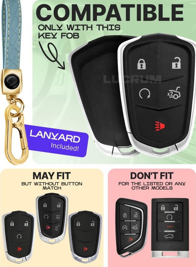 Lucrum for Cadillac Escalade Key Fob Cover and Leather Keychain, 5 Buttons Key Case for ATS, CTS, CT6, SRX, XT4, XT5, XT6 - 2015-2023 Keyfob Cover for HYQ2AB - Blue and Gold - Image 2