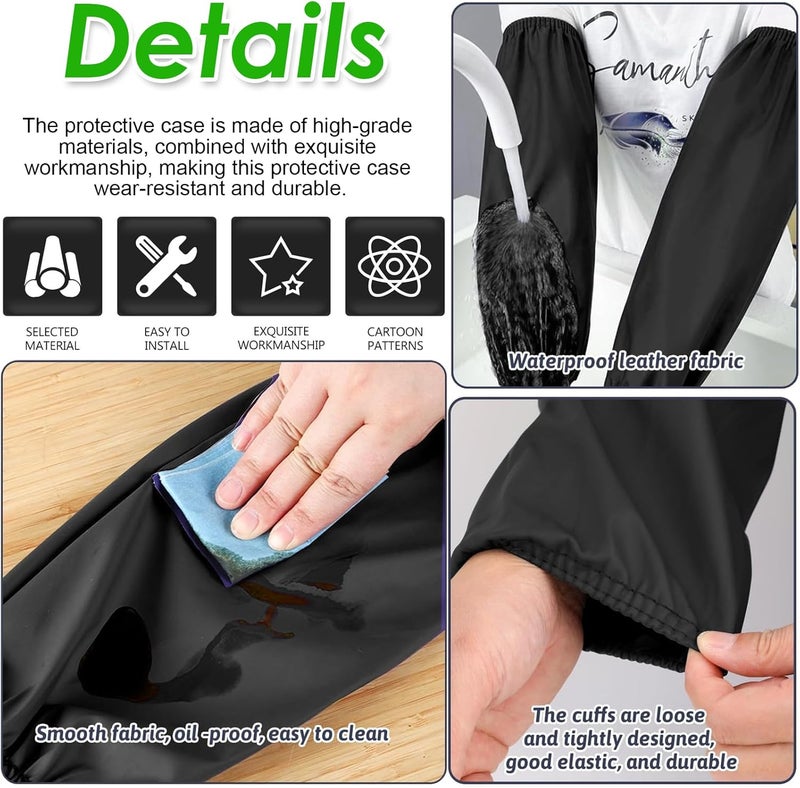 PVC Arm Sleeves: 4pcs Black Waterproof Oilproof - Adjustable Elastic Cuffs Reinforced Stitching - Durable Crack-Resistant Protective Sleeves for Home Kitchen Gardening Painting Cleaning Workshop - Image 4