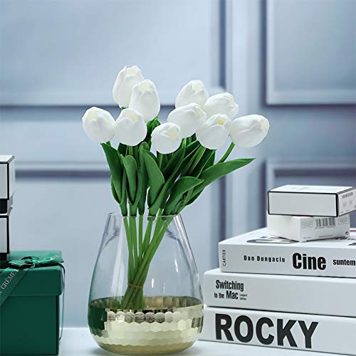 IPOPU 24PCS White Tulips Artificial Flowers Real Touch Tulips Flowers White Fake Tulips Flowers for Home Table Decoration Wedding Bouquet Party Baby Shower Centerpieces Bridal Bouquet Decor (White) - Image 4