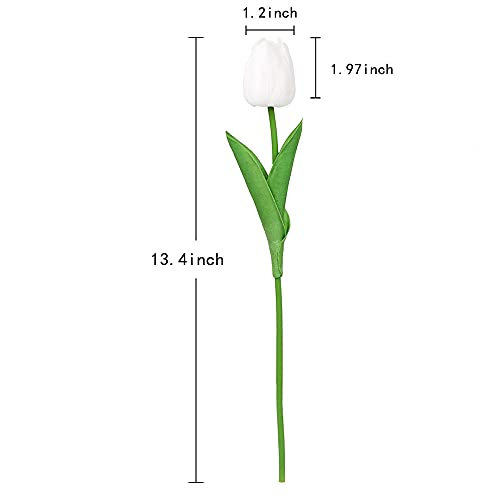IPOPU 24PCS White Tulips Artificial Flowers Real Touch Tulips Flowers White Fake Tulips Flowers for Home Table Decoration Wedding Bouquet Party Baby Shower Centerpieces Bridal Bouquet Decor (White) - Image 3