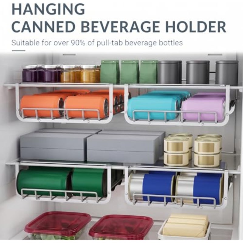 Refrigerator Hanging Soda Can Dispenser for Refrigerator Stainless Steel Double Row Fridge Drink Organizer Holds Up to 10 Cans of Soda Fits Fridges 34.5-50CM Depth - Image 3