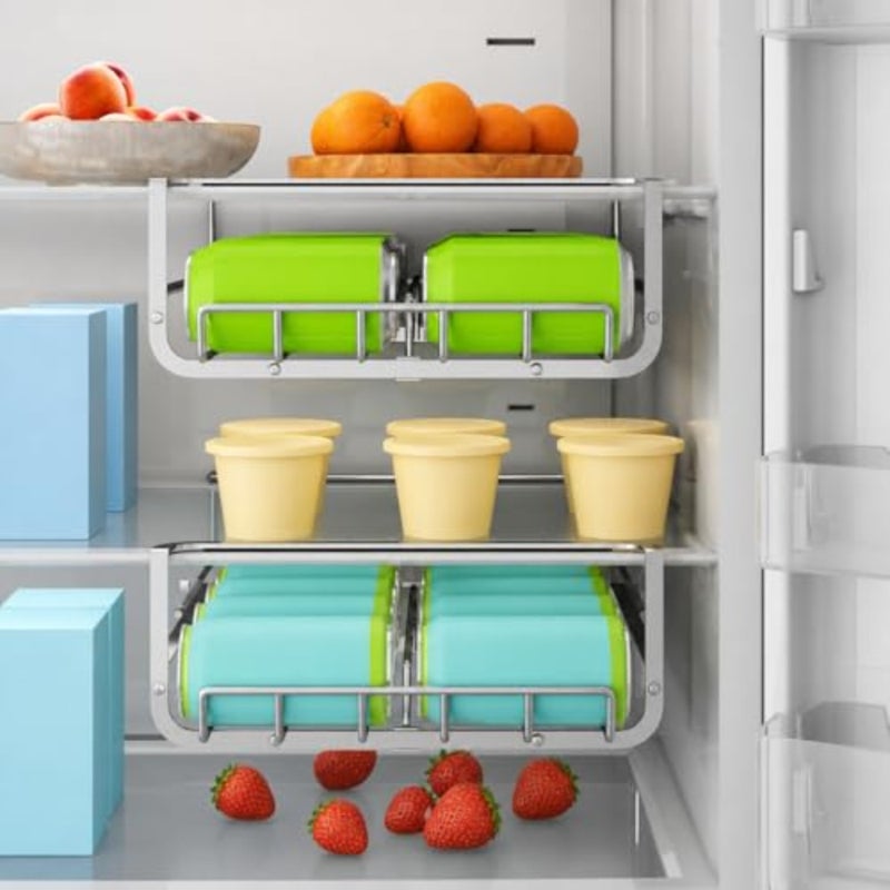 Refrigerator Hanging Soda Can Dispenser for Refrigerator Stainless Steel Double Row Fridge Drink Organizer Holds Up to 10 Cans of Soda Fits Fridges 34.5-50CM Depth - Image 1