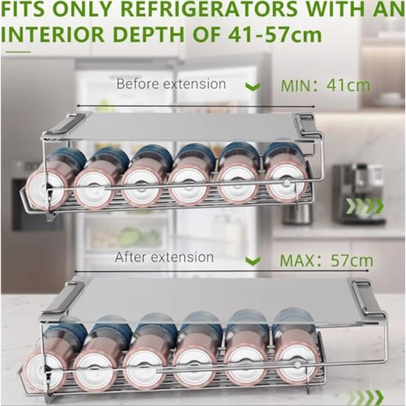 Refrigerator Hanging Soda Can Dispenser for Refrigerator Stainless Steel Double Row Fridge Drink Organizer Holds Up to 10 Cans of Soda Fits Fridges 34.5-50CM Depth - Image 2