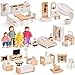Toyssa Dollhouse Furniture Set 36PCS Beech Wood and Plastic Miniature Doll House Accessories with Modern 5 Rooms 4 Flexible Family Dolls Pretend Play Toys Birthday Gift for Toddlers 3 4 5 6 - Image 2