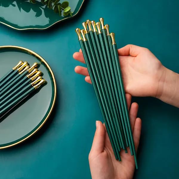 INKULTURE 05 Pair Fiber Glass Chopsticks, Dishwasher Safe Chopstick, Reusable Non-Slip Chopsticks | DarkGreen | Lightweight & Easy to Use - Image 5
