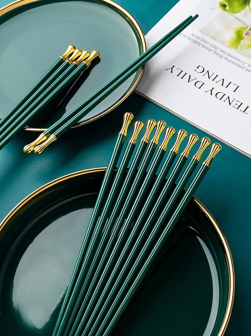 INKULTURE 05 Pair Fiber Glass Chopsticks, Dishwasher Safe Chopstick, Reusable Non-Slip Chopsticks | DarkGreen | Lightweight & Easy to Use - Image 2