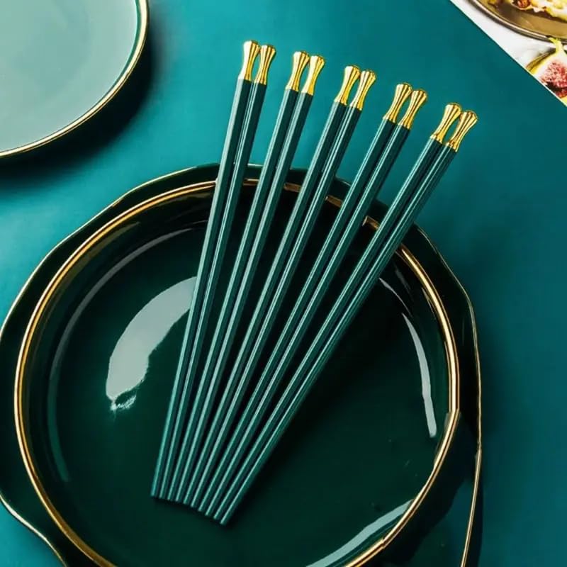 INKULTURE 05 Pair Fiber Glass Chopsticks, Dishwasher Safe Chopstick, Reusable Non-Slip Chopsticks | DarkGreen | Lightweight & Easy to Use - Image 1