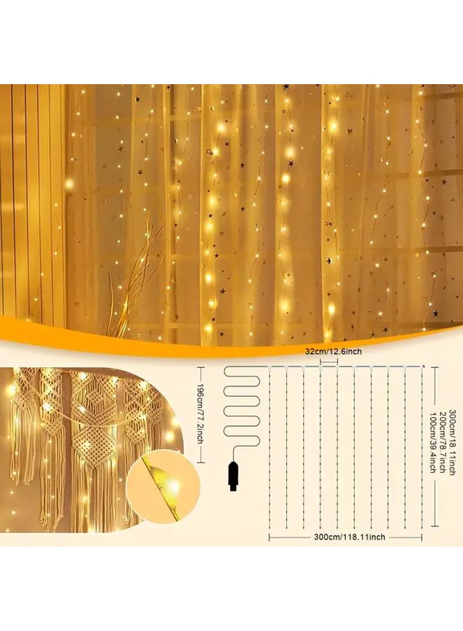 Warm White LED Curtain Lights 2Pcs Remote 8 Modes Indoor Decor - Image 2