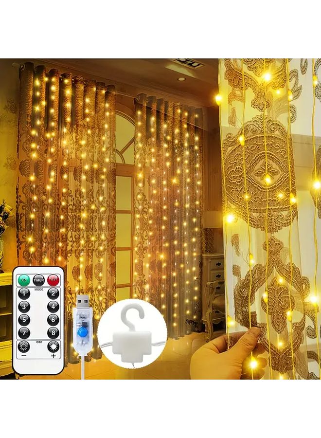 Warm White LED Curtain Lights 2Pcs Remote 8 Modes Indoor Decor - Image 3