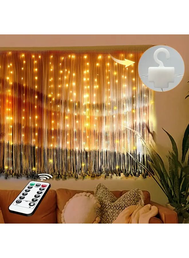 Warm White LED Curtain Lights 2Pcs Remote 8 Modes Indoor Decor - Image 4