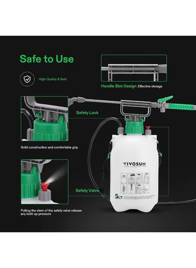 VIVOSUN 1.3 Gallon Pump Pressure Sprayer, 5L Pressurized Lawn And Garden Water Spray Bottle With 3 Water Nozzles, Adjustable Shoulder Strap, Pressure Relief Valve, For Plants And Cleaning  - Image 1
