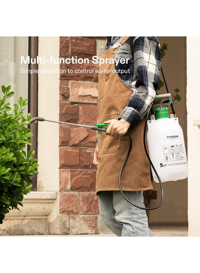 VIVOSUN 1.3 Gallon Pump Pressure Sprayer, 5L Pressurized Lawn And Garden Water Spray Bottle With 3 Water Nozzles, Adjustable Shoulder Strap, Pressure Relief Valve, For Plants And Cleaning  - Image 3