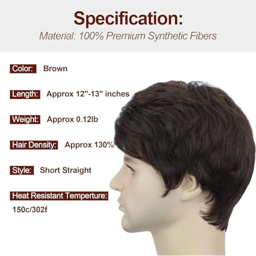 ASSU Men’s Brown Layered Straight Wig | Natural-Looking Synthetic Hair | Stylish Short Capless Full Head Wig for Boys & Gents - Image 3